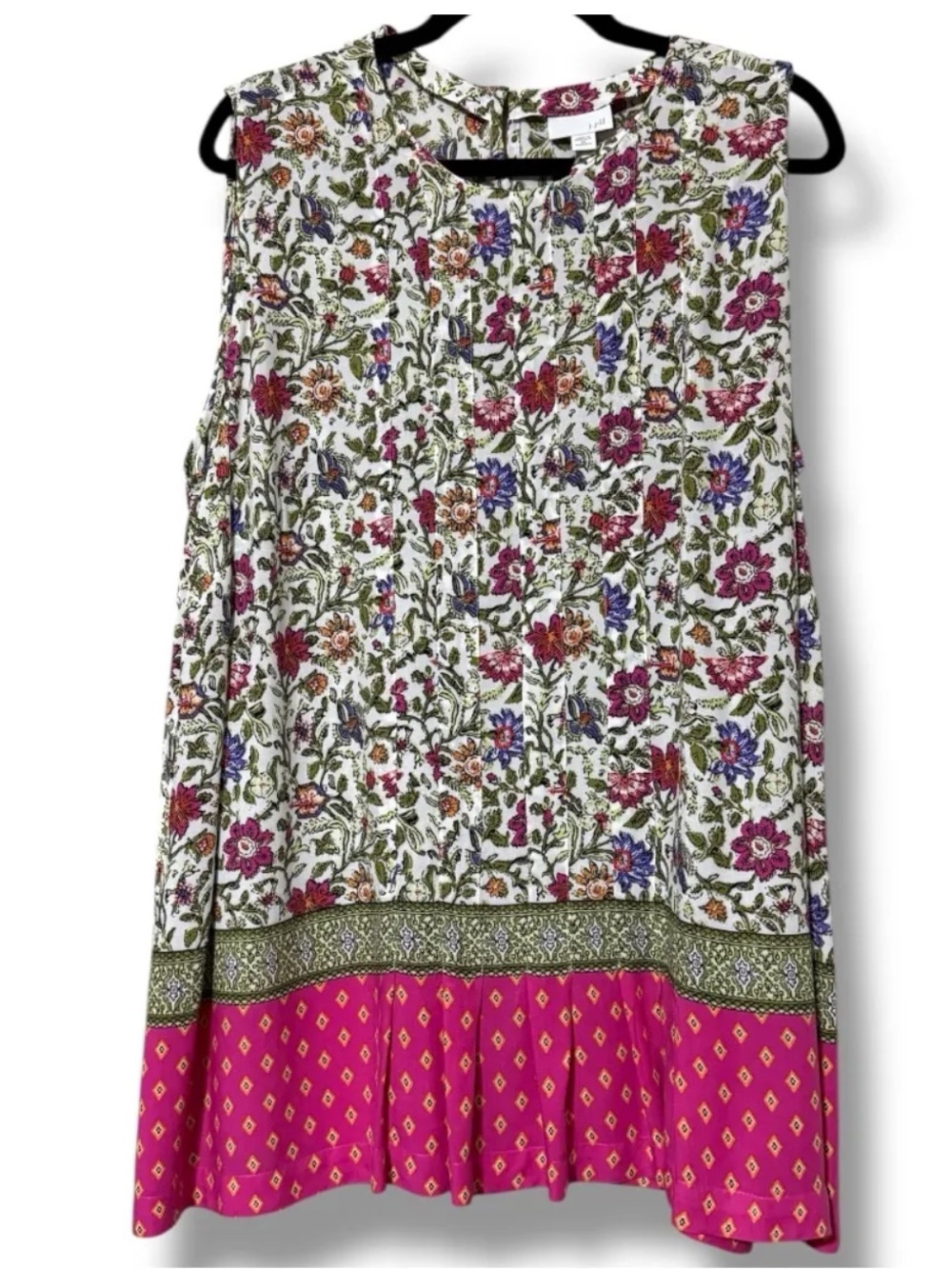 J. Jill Pink Sleeveless Floral Mixed Print Boho Summer Tank Top Keyhole Back M